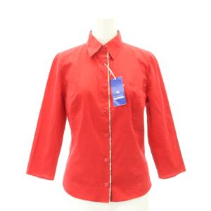 ノバチェック切替 七分袖シャツ カジュアル スタンドカラー 38 M 赤 レッド