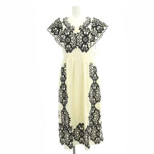 24SS バイカラー刺繍コットンワンピース 36 ホワイト ブラック