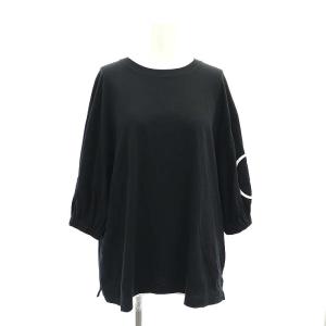 スリーブロゴ カットソー 七分袖 バルーンスリーブ S 黒 白 ブラック ホワイト