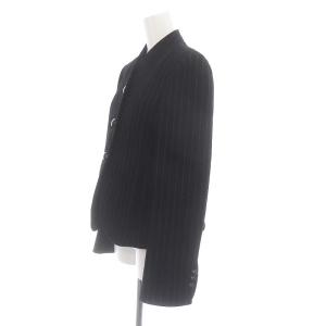 ARMANI COLLEZIONI ストライプ3Bジャケット ノーカラー 40 M 黒 ブラック