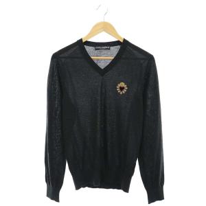 カシミヤ ハート刺繍 Vネック セーター ニット Vネック 長袖 46 チャコール GX143Z