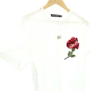 D&G G8KBAZ DGロゴプレート バラ刺繍 Tシャツ カットソー 半袖 46 白 ホワイト