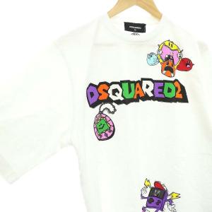 DSQUARED2 23AW プリントオーバーサイズTシャツ カットソー 半袖 XS 白 ホワイト マルチカラー S74GD1170