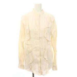 リネン フリル バンドカラーシャツ ブラウス 長袖 S ベージュ /SY OS