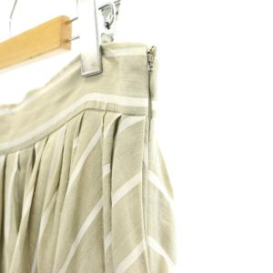 ebure 22SS リネン ストライプ フレアスカート ギャザー ロング ボリューム 38 ライトカーキ 白 ホワイト
