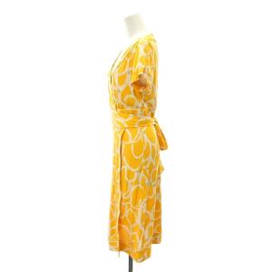 DIANE von FURSTENBERG 総柄 ワンピース ロング ミモレ 半袖 シルク 4 XL 黄 イエロー