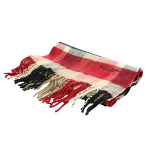 BLUE LABEL CRESTBRIDGE マフラー ショール ストール チェック ロゴ刺繍 フリンジ 赤 レッド 黒 ブラック