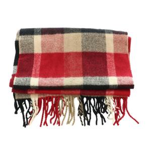 BLUE LABEL CRESTBRIDGE マフラー ショール ストール チェック ロゴ刺繍 フリンジ 赤 レッド 黒 ブラック