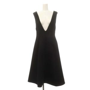 22AW フレアージャンパードレス ロング丈 ミモレ丈 Vネック バックファスナー 36 S 黒 ブラック