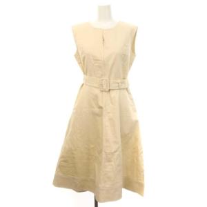 ベルト付きフレアデニムワンピース ノースリーブ ロング コットン 1 エクリュ