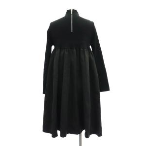 CELFORD ドッキングAラインニットワンピース ミニ 長袖 ボトルネック 切替 フレア 36 黒 ブラック