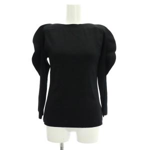 フリルニットプルオーバー カットソー 七分袖 オープンショルダー 36 黒 ブラック