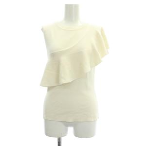 ラウンドフリルニットトップス カットソー ノースリーブ アシンメトリー 36 オフホワイト