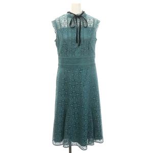 タイルレースワンピース ノースリーブ ロング 36 ターコイズグリーン