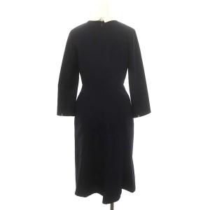 CELFORD 襟付きタイトワンピース 長袖 ロング 34 濃紺 白 ダークネイビー ホワイト