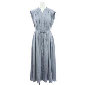 24SS サテンタックワンピース ロング ノースリーブ 0 サックスブルー /DF OS