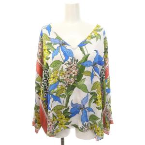 GRACE CONTINENTAL セットアップ 上下 フラワープリントフレアトップ ブラウス 七分袖 プルオーバー Vネック スカート ロング フレア 36