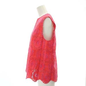 Drawer エンブロイダリーノースリーブ ブラウス プルオーバー 刺繍 コットン 36 朱色 ピンク