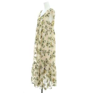 GRACE CONTINENTAL 24SS エスニックフラワー刺繍ワンピース ロング ノースリーブ 花柄 インナー付き 36 ベージュ イエロー