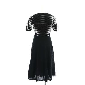 ANAYI 23SS シアーボリューム半袖ニットワンピース ロング ミモレ丈 34 黒 白 ブラック ホワイト