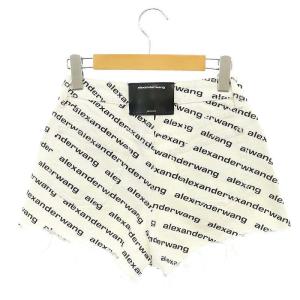 alexanderwang ロゴショートデニムパンツ ジッパーフライ ダメージ加工 カットオフ 24 白 ホワイト 黒 ブラック