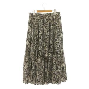 23区 vingt-trois フレンチペイズリーデシン ティアードスカート ロング 40 L 黒 ブラック 白 ホワイト