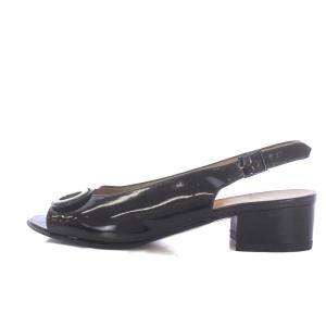 Salvatore Ferragamo パンプス バックストラップ オープントゥ ガンチーニ エナメル 7C 24.5cm 黒 ブラック
