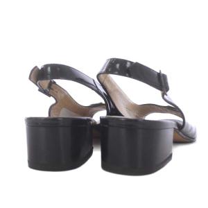 Salvatore Ferragamo パンプス バックストラップ オープントゥ ガンチーニ エナメル 7C 24.5cm 黒 ブラック