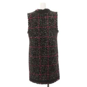 Diagram GRACE CONTINENTAL 23AW ラメツイードワンピース 膝丈 ノースリーブ Vネック フリンジ 36 黒 オフホワイト ピンク