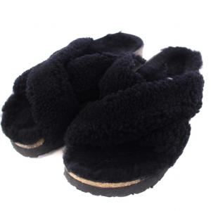 BIRKENSTOCK パピリオ ボアサンダル ミュール フラット 39 25cm 黒 ブラック