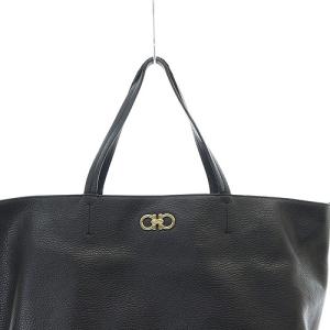 Salvatore Ferragamo ガンチーニ レザー トートバッグ ハンドバッグ ロゴ 黒 ブラック 21D766