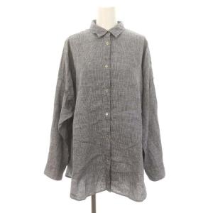 24SS 80リネンカシュクールビッグシャツ 長袖 千鳥格子 黒 白 ブラック ホワイト