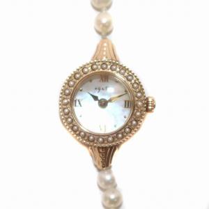 agete CLASSIC 腕時計 クォーツ K10 ダイヤモンド 0.014ct 淡水パール シェル文字盤