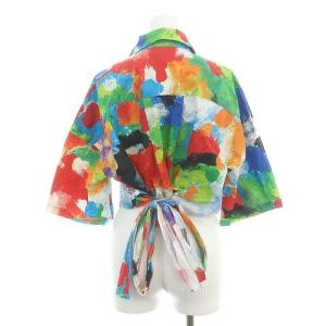 nagonstans boiling sun クロップドシャツ 七分袖 総柄 リボン 38 マルチカラー