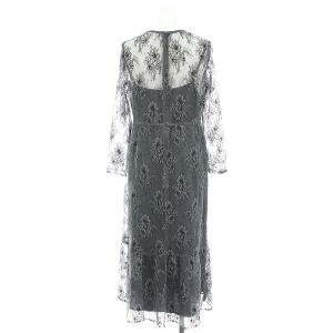 SHIPS レースフレアワンピース ロング 長袖 シアー チャコールグレー