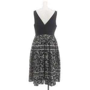 Lois CRAYON ノースリーブワンピース ロング Vネック 総柄 M 黒 ブラック 白 ホワイト