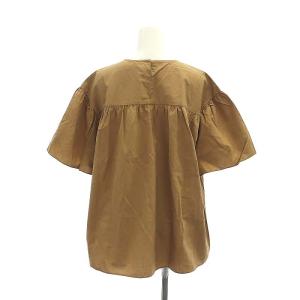 UNITED ARROWS UWCS フレア ギャザー ブラウス 半袖 スクエアネック F 茶 ブラウン