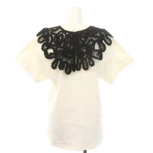 レース付け襟付きTシャツ S ホワイト ブラック