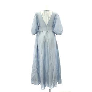 MYLAN 23SS SHINE LINEN V NECK DRESS F ライトブルー