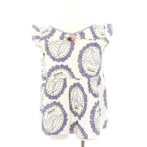 franche lippée お花チュニック ブラウス 半袖 プルオーバー コットン混 M 白 ホワイト マルチカラー