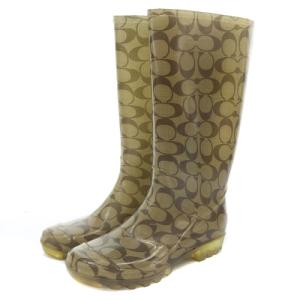 COACH シグネチャー柄 ロングレインブーツ 長靴 6 23cm 茶色 ブラウン