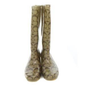 COACH シグネチャー柄 ロングレインブーツ 長靴 6 23cm 茶色 ブラウン