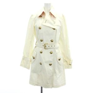 BURBERRY BLUE LABEL コットン 金ボタン トレンチコート スプリングコート ミドル丈 ロゴボタン 38 オフホワイト