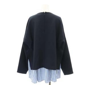 ENFOLD ダブルクロス BOXレイヤードプルオーバー ブラウス 長袖 クルーネック ストライプ オーバーサイズ 38 M 紺 ネイビー