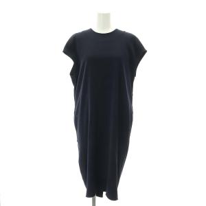 ENFOLD PEダブルクロス Twistコクーンドレス ワンピース ロング ミモレ丈 フレンチスリーブ ねじりデザイン 36 濃紺 ダークネイビー