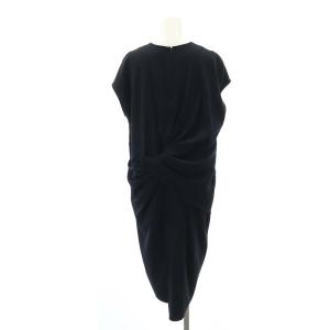 ENFOLD PEダブルクロス Twistコクーンドレス ワンピース ロング ミモレ丈 フレンチスリーブ ねじりデザイン 36 濃紺 ダークネイビー