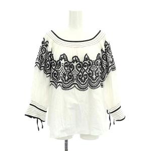 Diagram GRACE CONTINENTAL 22SS ステッチギャザーシャツ ブラウス 長袖 プルオーバー 36 S 白 ホワイト 黒 ブラック /SY