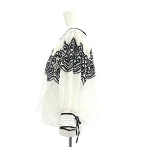 Diagram GRACE CONTINENTAL 22SS ステッチギャザーシャツ ブラウス 長袖 プルオーバー 36 S 白 ホワイト 黒 ブラック /SY