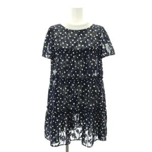24年製 小花柄 半袖 ギャザーチュニック 半袖 シアー 40 紺 ネイビー /NR OS