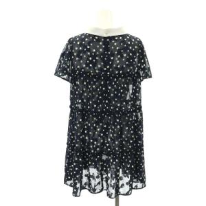 M'S GRACY 24年製 小花柄 半袖 ギャザーチュニック 半袖 シアー 40 紺 ネイビー /NR OS